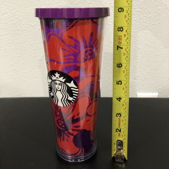 2014 STARBUCKS 24 Oz. VENTI Cold Cup Tumbler PURPLE RED Hibiscus No Straw RARE - Picture 2 of 10